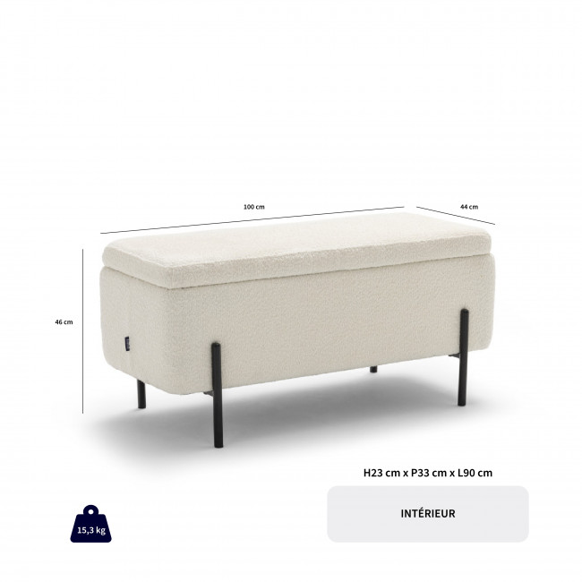Kos - Banc coffre en tissu bouclette et métal L100cm
