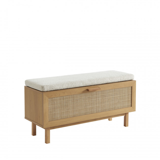 June - Banc d'entrée avec rangement chaussures en bois et cannage L100cm