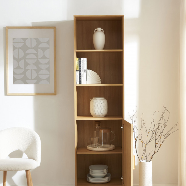 June - Colonne de rangement en bois et cannage H190cm