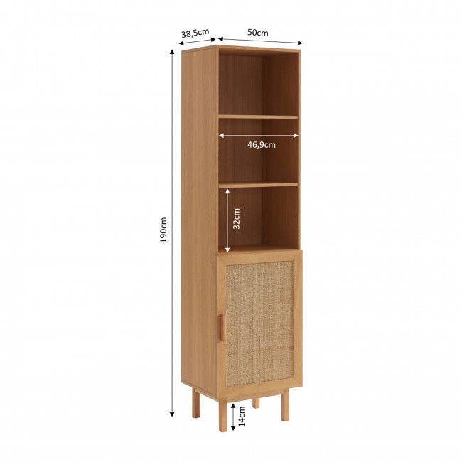June - Colonne de rangement en bois et cannage H190cm