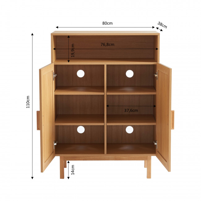 June - Meuble à chaussures 2 portes 1 niche en bois et cannage L80cm