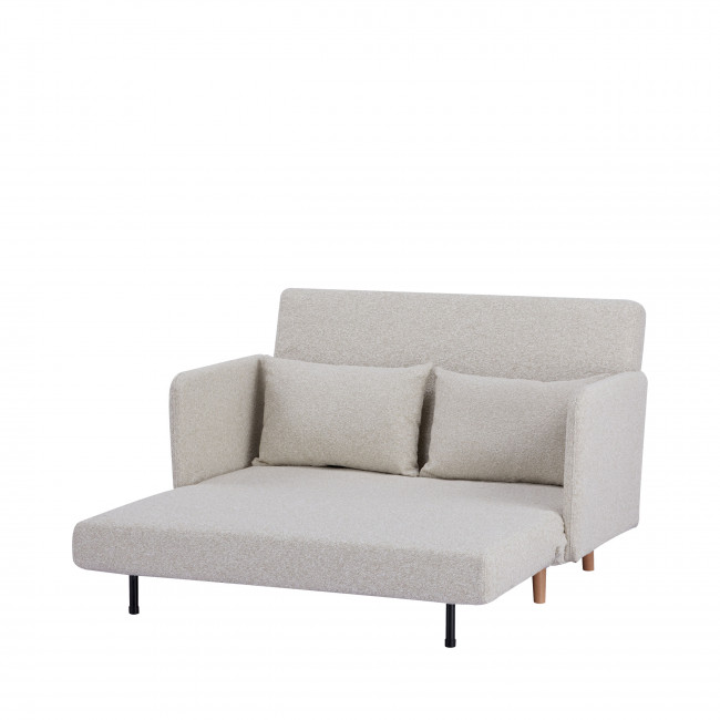 Belushi - Canapé convertible 2 places en tissu bouclette pieds bois clair L120cm