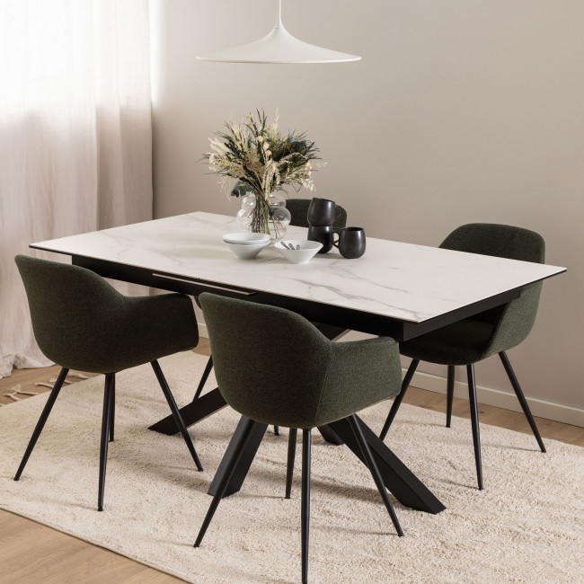 Eurame - Table à manger extensible 6 à 8 places en céramique et métal 168-210x90cm