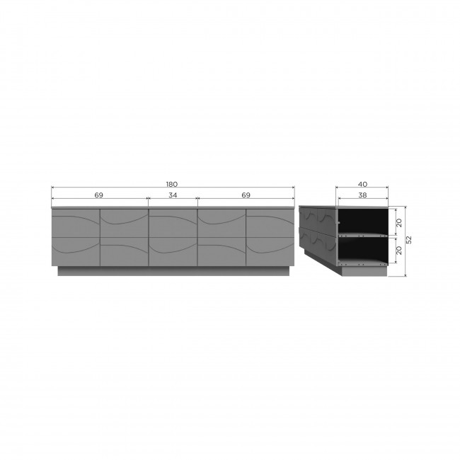 Teo - Meuble TV 5 portes en bois L180cm