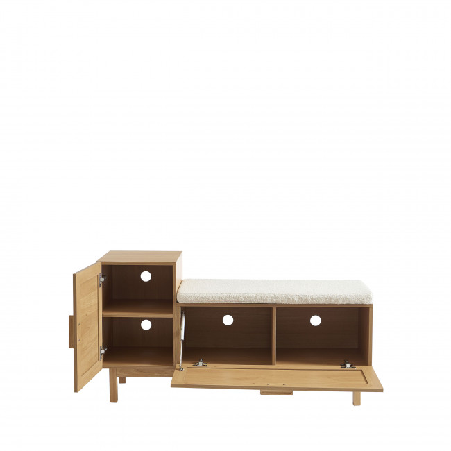 June - Banc d'entrée avec rangement à chaussures en bois et cannage L120cm