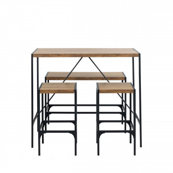 Skal - Ensemble table de bar pour 4 personnes en bois et métal H105cm