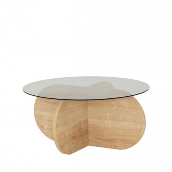 Bully - Table basse ronde en verre trempé et bois ø75cm
