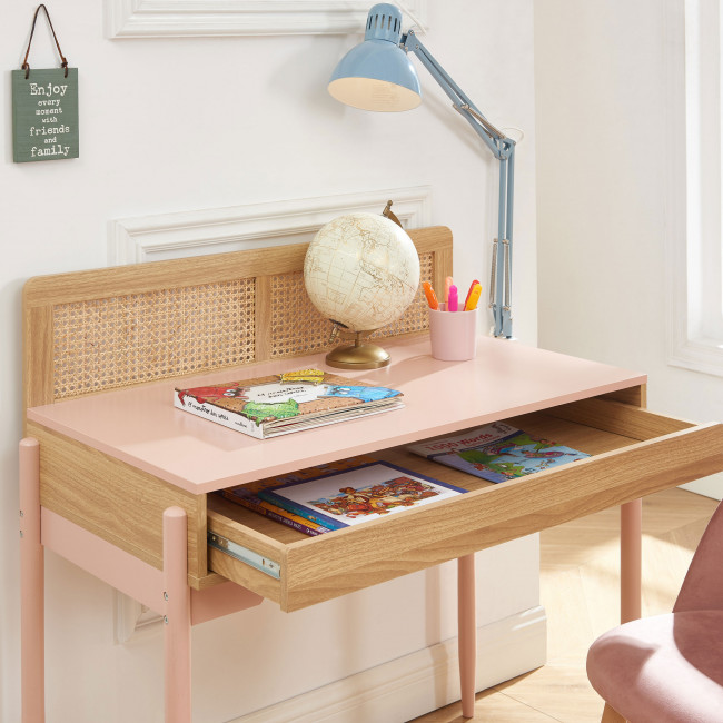 Lilou - Bureau enfant 1 tiroir en bois et cannage H95cm