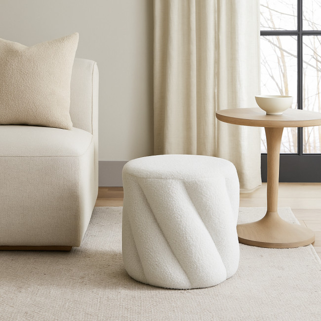 Mallow - Pouf rond en tissu bouclette ø37cm