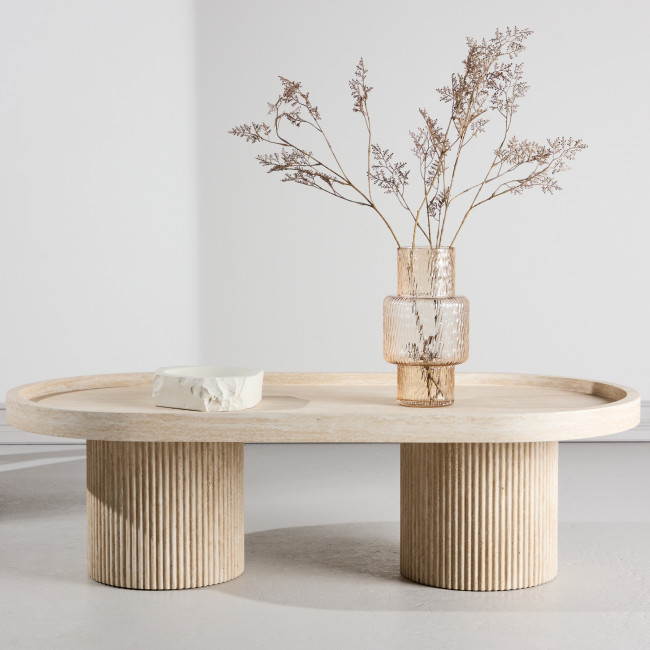 Krille - Table basse ovale effet travertin 120x60cm