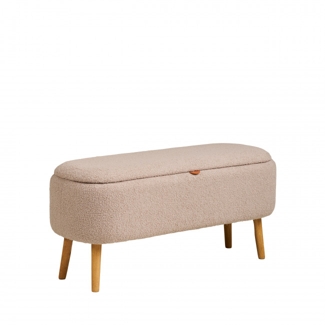 Harlow - Banc coffre en tissu bouclette et bois L95cm