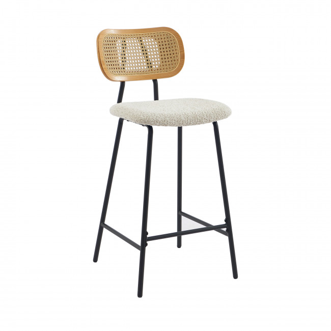 Ema - Lot de 2 tabourets de bar en tissu bouclette et métal H66,5cm