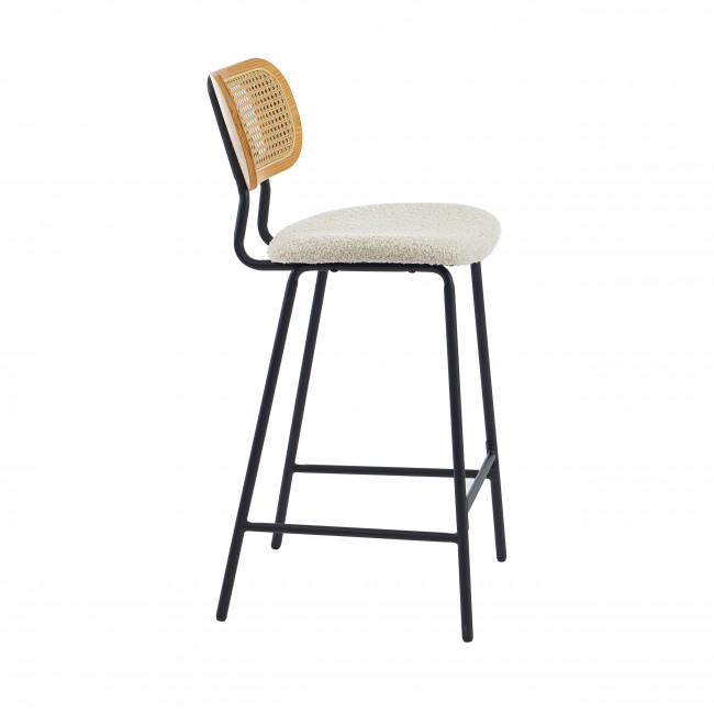 Ema - Lot de 2 tabourets de bar en tissu bouclette et métal H66,5cm