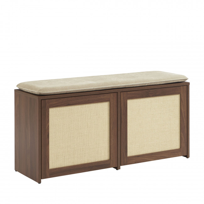 Estela - Banc d'entrée avec rangement à chaussures en bois et cannage L100cm