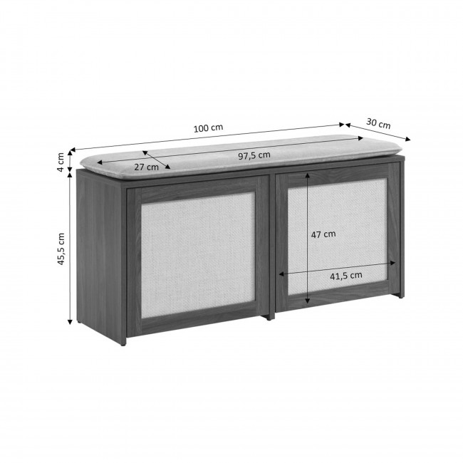 Estela - Banc d'entrée avec rangement à chaussures en bois et cannage L100cm