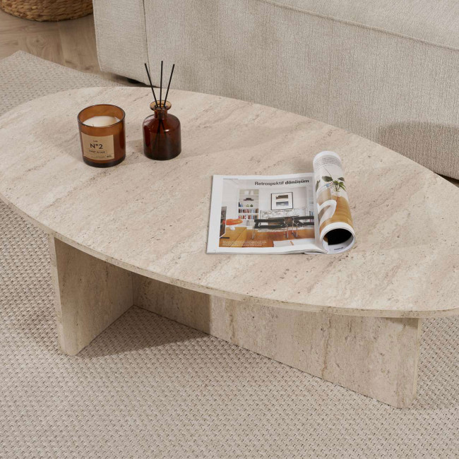 Oris - Table basse organique effet travertin 120x65cm