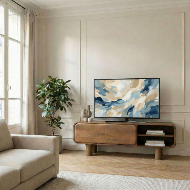 Sira - Meuble tv 2 portes en bois massif L140cm