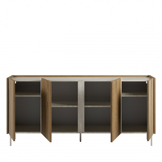 Boxy - Buffet 4 portes en bois et effet travertin L180cm