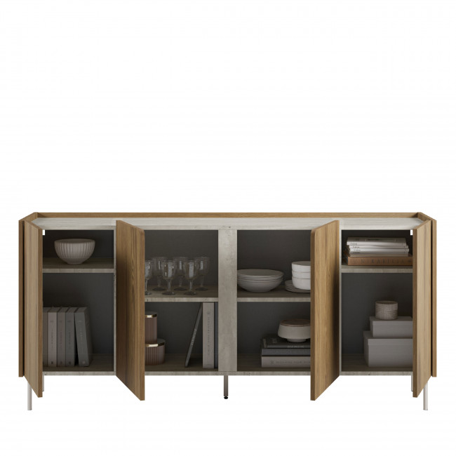 Boxy - Buffet 4 portes en bois et effet travertin L180cm