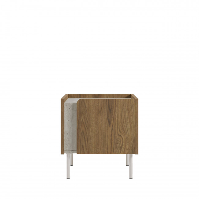 Boxy - Table de chevet 1 porte en bois et effet travertin