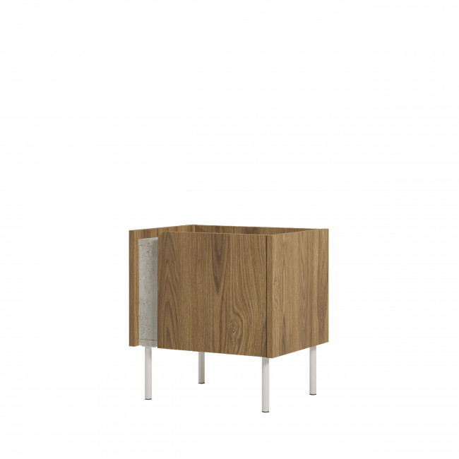 Boxy - Table de chevet 1 porte en bois et effet travertin