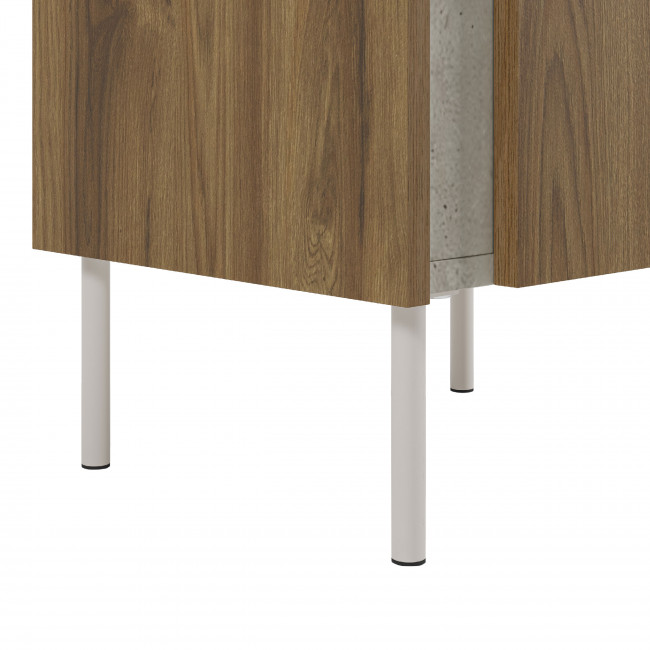 Boxy - Table de chevet 1 porte en bois et effet travertin