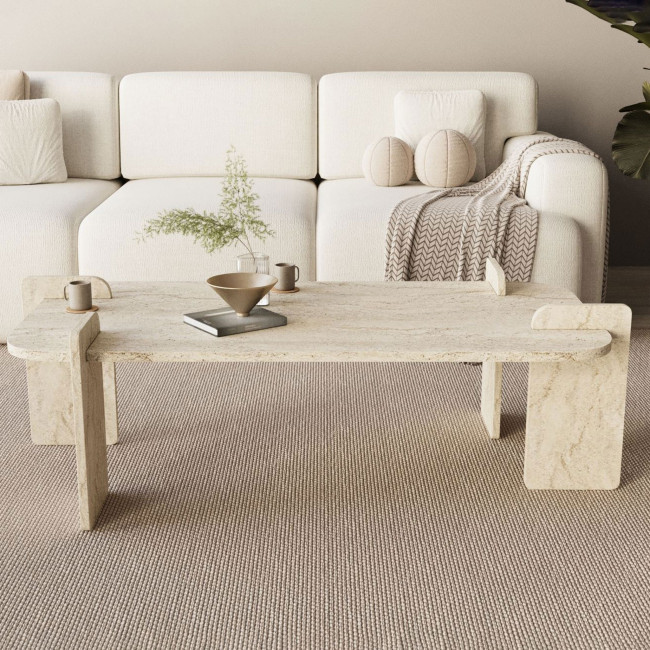 Soleni - Table basse effet travertin 120x60cm