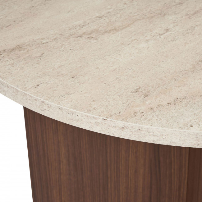 Sam - Table à manger 8 personnes ovale en bois et effet travertin