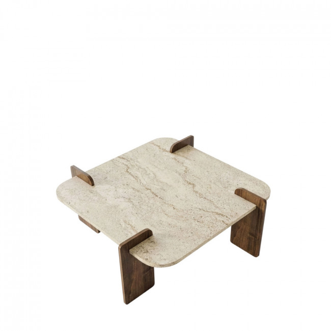 Soleni - Table basse en bois et effet marbre 90x90cm