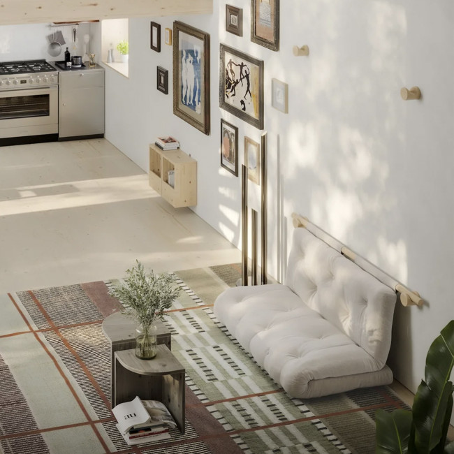 Hooked - Fauteuil convertible en lin et bois avec accroches murales