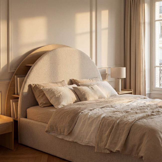 Brie - Lit coffre en tissu avec rangements intégrés 160x200cm
