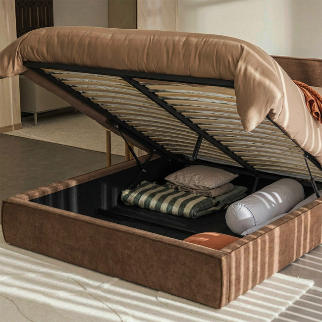 Liberia - Lit coffre en tissu chenille 160x200cm