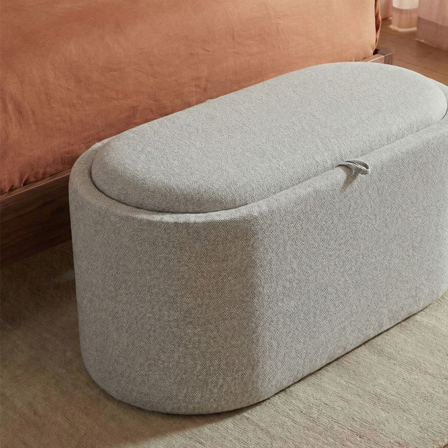 Zoé - Banc ovale en tissu avec plateau et rangement L77cm