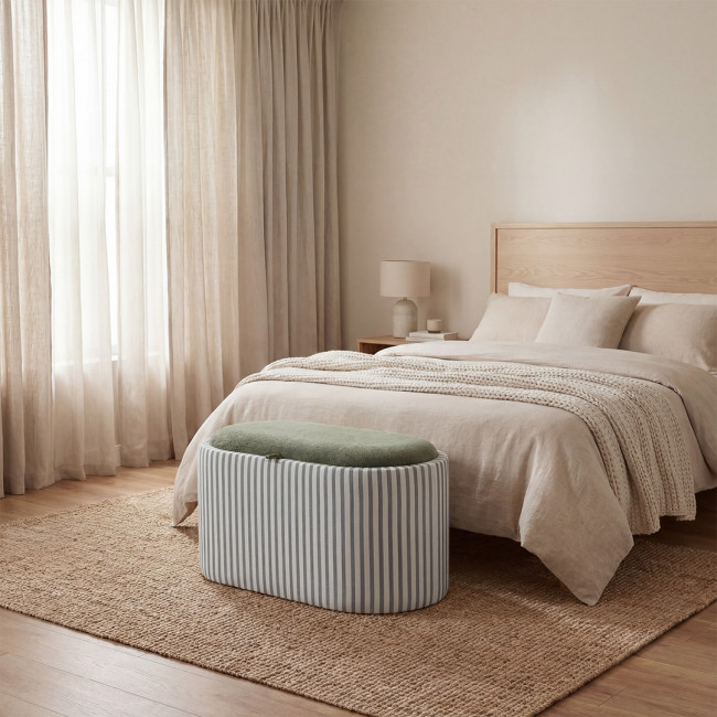 Zoé - Banc ovale en tissu avec plateau et rangement L77cm