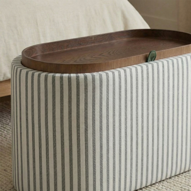 Zoé - Banc ovale en tissu avec plateau et rangement L77cm