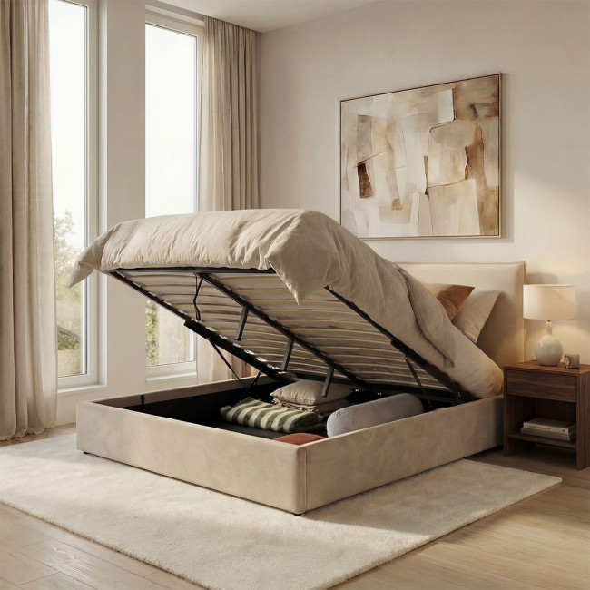 Cama -  Lit coffre en tissu 180x200cm