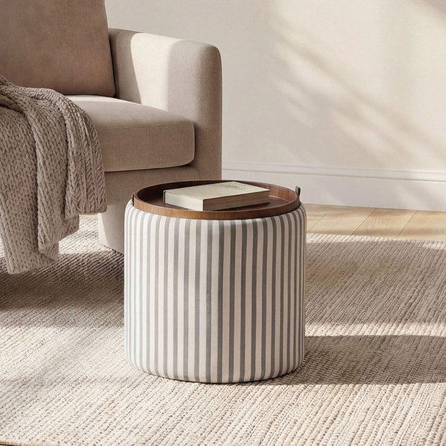 Zoé - Pouf rond en tissu avec plateau et rangement ø40cm