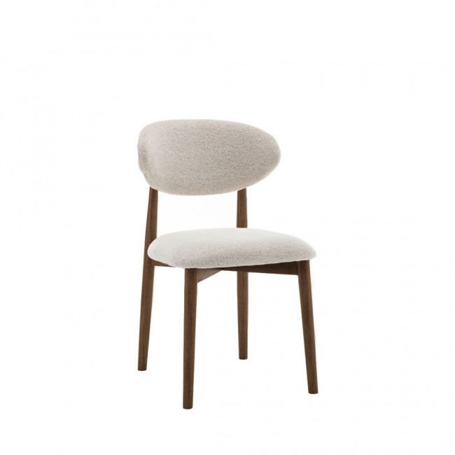 Clara - Lot de 2 chaises en tissu bouclette pieds bois foncé