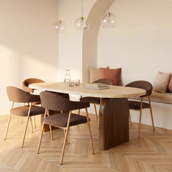 Leon - Lot de 2 fauteuils de table en tissu piètement effet bois clair