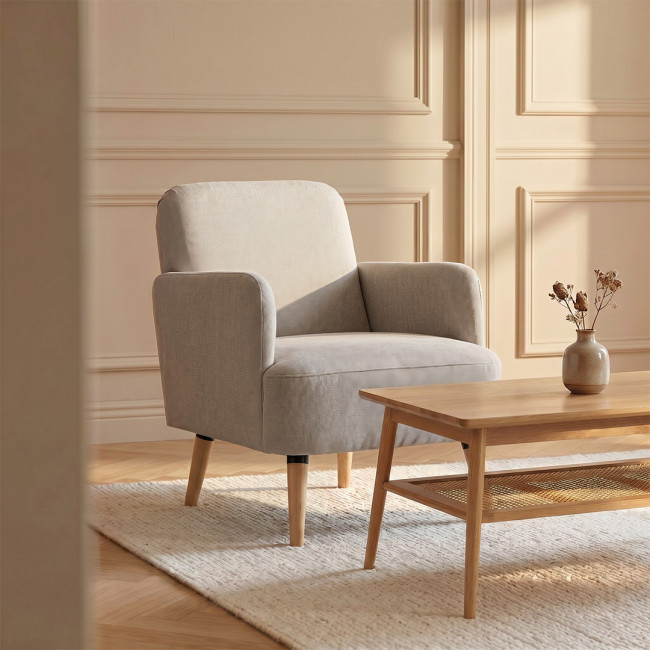 Brooks - Fauteuil rétro en tissu pieds bois clair