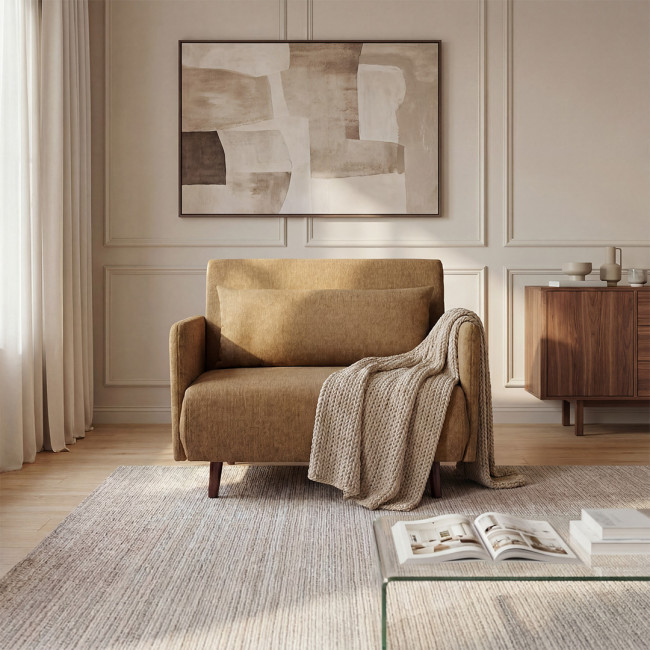 Belushi - Fauteuil convertible en tissu pieds bois foncé
