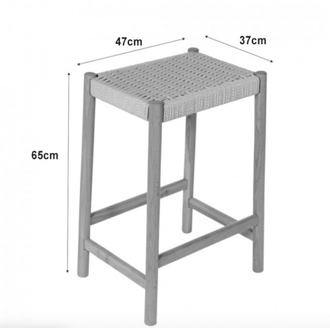 Paolo - Tabouret de bar en corde tressée et bois H65cm