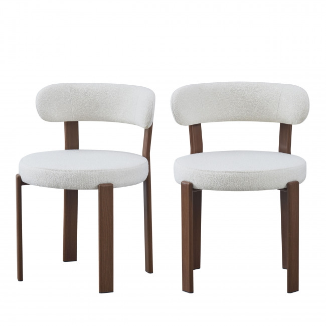 Izzy - Lot de 2 chaises en tissu bouclette piètement effet bois foncé