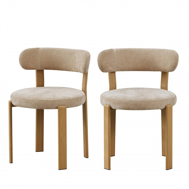 Izzy - Lot de 2 chaises en tissu piètement effet bois clair