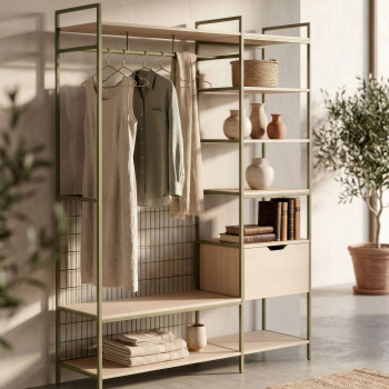 Aqaba - Kit dressing modulable 2 éléments en métal et bois L140xH179,5cm 