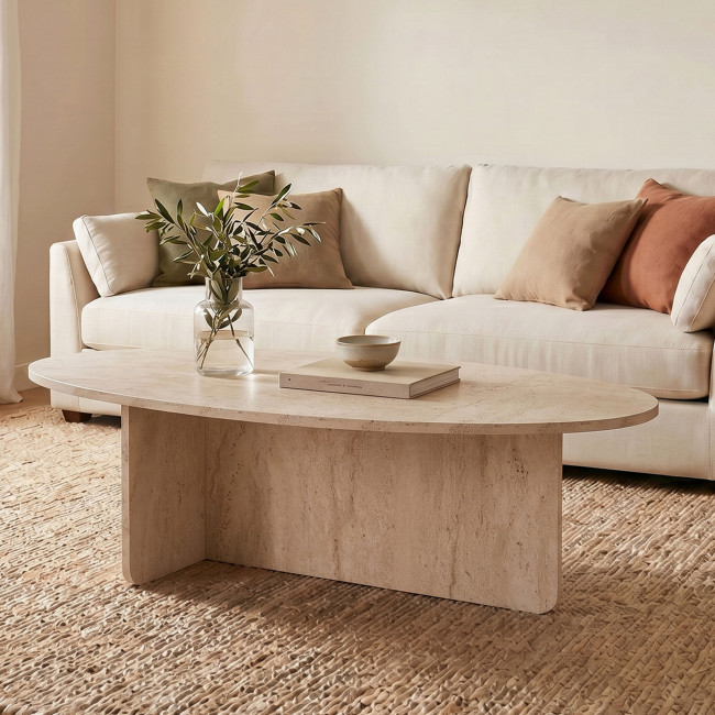 Oris - Table basse organique effet travertin 120x65cm