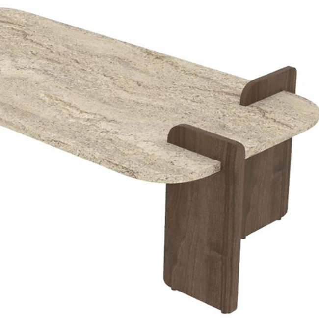 Soleni - Table basse en bois et effet travertin 120x60cm
