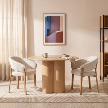 Embo - Lot de 2 fauteuils de table en tissu piètement effet bois clair