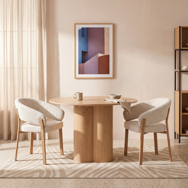 Embo - Lot de 2 fauteuils de table en tissu piètement effet bois clair