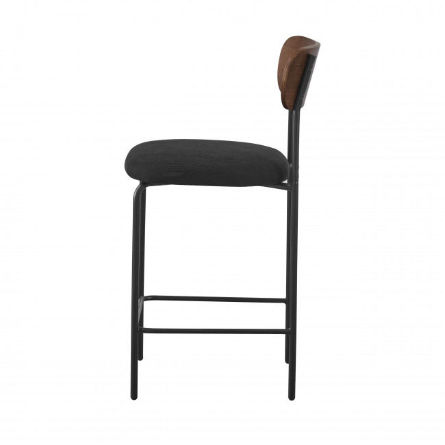 Jess - Lot de 2 chaises de bar bois foncé velours côtelé et métal H65cm